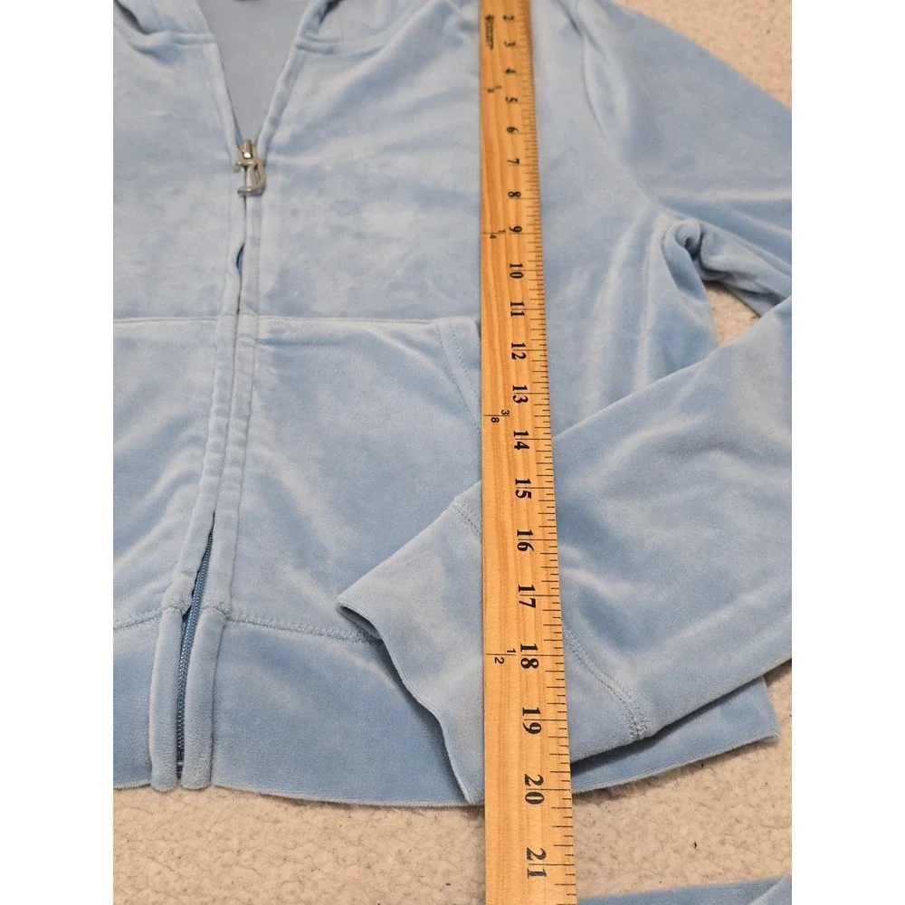 Juicy Couture Blue Velour Tracksuit Zip Hoodie Pants Set Large JC Crest Logo